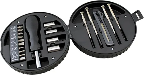 Miniatura 5 de Mini kit de herramientas de 20 piezas en estuche en forma de neumático, juego de reparación compacto de bricolaje con puntas de destornillador