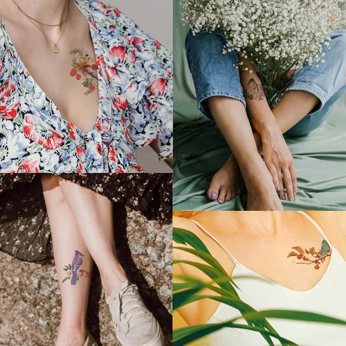 Miniatura 3 de Everjoy Tatuajes temporales realistas de acuarela, flores, pájaros, más de 40 diseños, tatuajes impermeables para mujeres y hombres, 20