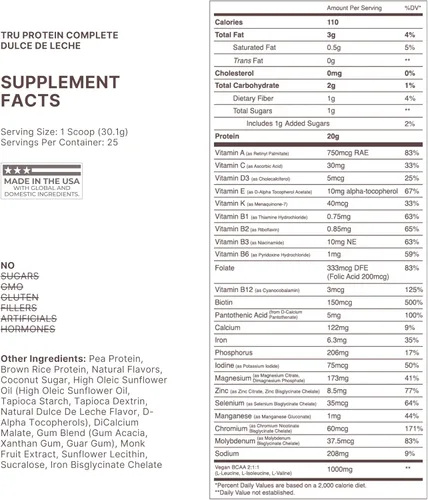 Miniatura 5 de TRU Supplements Proteína en polvo a base de plantas, BCAA, EAA, 0.71 onzas de proteína vegana de arroz integral y guisante, 100 calorías, 27