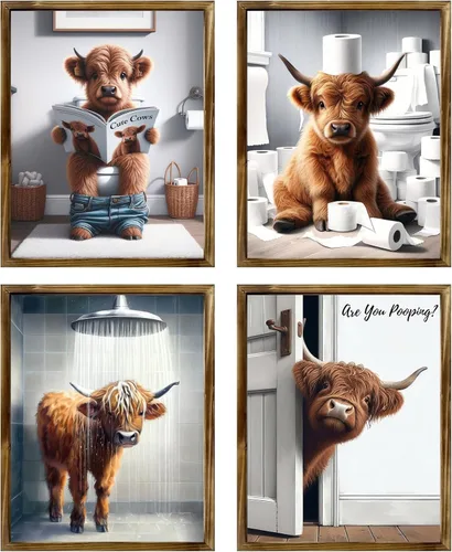Miniatura 15 de Arte de pared enmarcado para baño, arte de pared divertido para decoración de baño, impresiones artísticas de animales de foca sosteniendo pañuelo