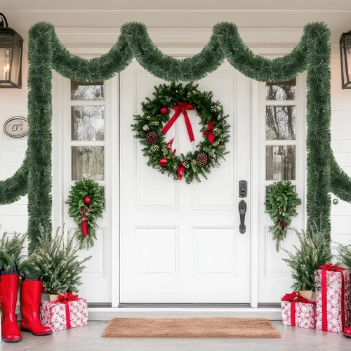 Miniatura 8 de Guirnalda de oropel de Navidad de 15,2 m, guirnalda metálica gruesa verde oscuro con diseño de torsión para árbol de Navidad, decoraciones