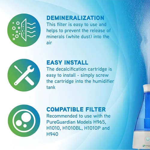Miniatura 2 de PureGuardian Filtro de desmineralización humidificador, cartucho número 3, evita la liberación de minerales, dura 500 horas, blanco, FLTDC30