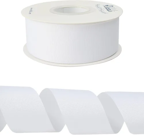 Ribbli - Cinta de Grosgrain Blanca, 1-1/2 pulgadas x 25 yardas continuas, Uso para lazos DIY, accesorios para el cabello, envoltura de regalos,