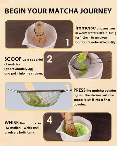 Miniatura 6 de Juego de batidor de bambú Matcha con 2 paquetes de batidor de bambú natural 100% Matcha, colador, cuchara para té y cuchara de té, Chasen