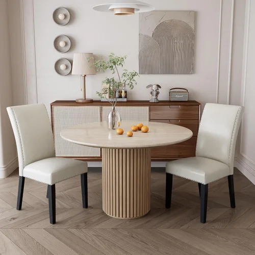 Miniatura 17 de PADMA HOUSE Grey Parsons - Juego de 4 sillas de comedor tapizadas, de piel sintética, con ribete de cabeza de clavo, moderna silla auxiliar sin Gris