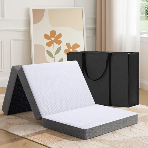 Miniatura 12 de MASVIS Colchón Trifold, Colchón Plegable de Espuma Viscoelástica de 4 Pulgadas con Funda Lavable, Cama de Piso Tri-Plegable para Acampar, Twin XL