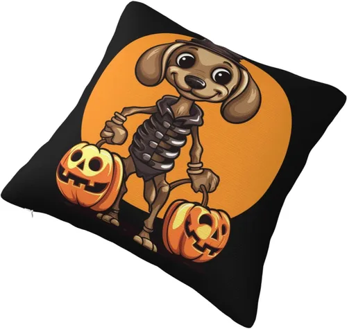 Miniatura 3 de Happy Halloween - Fundas de almohada de perro salchicha de esqueleto de perro salchicha de 22 x 22 pulgadas, funda de cojín para interiores