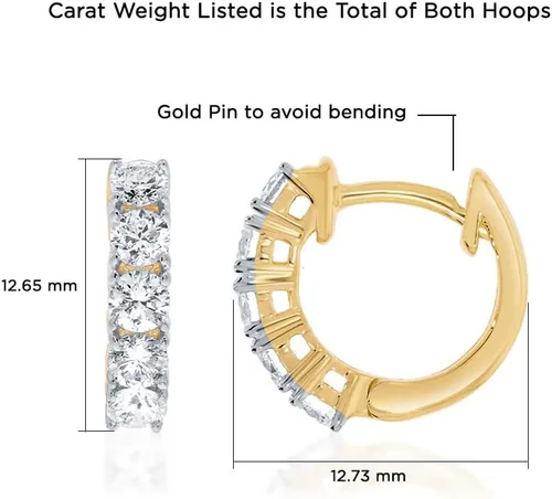 Miniatura 2 de Aretes de aro de diamantes cultivados en laboratorio para mujer 12-1 CT TW Real 14K Gold Huggie Aretes Diamantes GH VS SI Impresionantes joyas