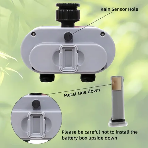 Miniatura 6 de Temporizador de rociador para manguera de jardín, temporizador de manguera programable con retardo de lluvia/manual/2 válvulas solenoides sistema