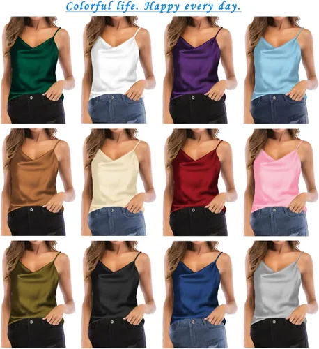 Miniatura 2 de TOUTOUAI - Blusas de tirantes de satén con cuello holgado para mujer