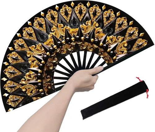 Miniatura 7 de Abanico rave, ventilador de mano plegable grande para mujeres y hombres, ventiladores para baile de línea para raves, EDM, fiesta de baile