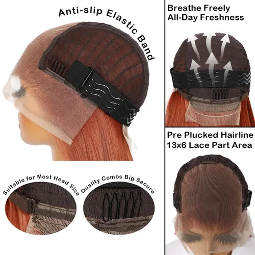 Miniatura 8 de SAPPHIREWIGS Peluca de cabello lacio natural color marrón rojizo #350, sin enredos, línea capilar natural 6 × 13, parte de libertad de encaje