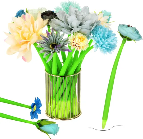 Miniatura 8 de BBTO 24 bolígrafos con forma de flor para mujeres, margarita, rosa, lirio, clavel, con punta de flor, bolígrafo de gel negro, regalo para el Día