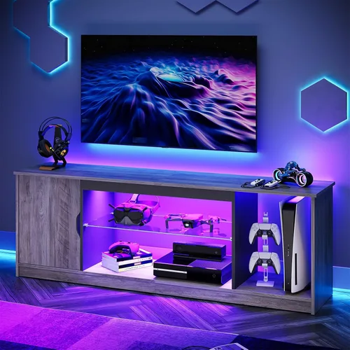 Miniatura 10 de Bestier Soporte de TV LED de 57 pulgadas para televisores de 55/60/65 pulgadas, centro de entretenimiento para juegos con luces RGB, estantes