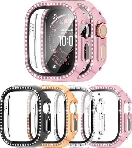 Miniatura 12 de 4 Pack Fundas Brillantes para Apple Watch SE 3/SE 2/SE/6/5/4 44mm, Funda Protectora de Diamantes y Brillantes con Protector de Pantalla de Vidrio