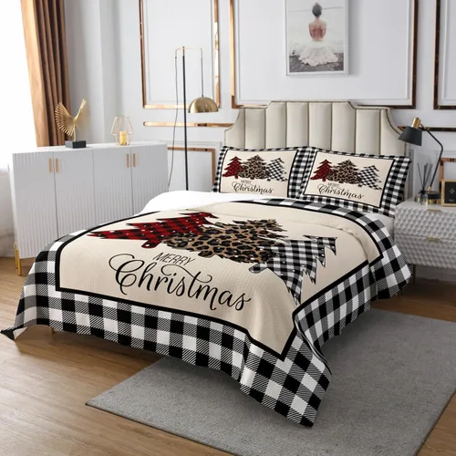 Miniatura 3 de Juego de ropa de cama rústica para niños, tamaño individual, para árbol de Navidad, decoración de dormitorio de niñas y adultos, colcha acolchada