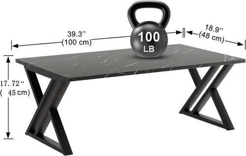 Miniatura 3 de Wolawu - Mesa de café para sala de estar, mesa central negra, mesa de té rectangular moderna y simple de mármol falso con marco de metal acabado