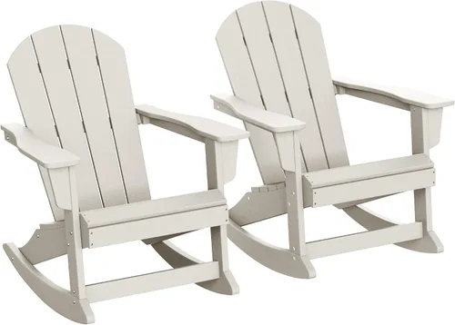 Miniatura 123 de WestinTrends Silla mecedora Malibu de poliéster para exterior/patio Adirondack, Negra