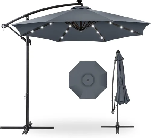 Miniatura 18 de Best Choice Products - Paraguas solar LED de 10 pies para colgar en el mercado o patio Gris