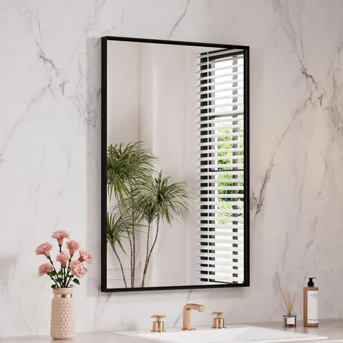 Miniatura 23 de LOAAO Espejo de Baño Rectangular de 22"X30" Negro para Pared, Marco de Aleación de Aluminio Negro Mate, Se Cuelga Vertical u Horizontalmente, Fácil