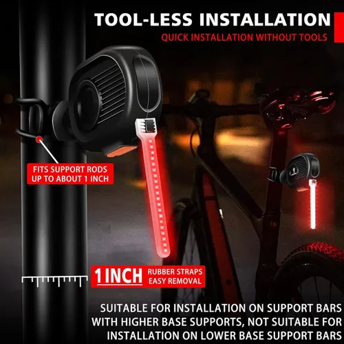 Miniatura 7 de Luz trasera LED para bicicleta, luz de ciclismo de meteoritos - Múltiples modos, recargable por USB, impermeable, adecuada para la mayoría de postes