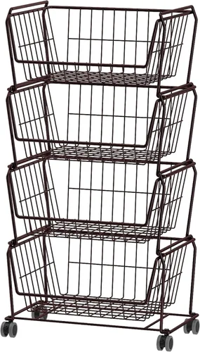 Miniatura 12 de PUSDON Cestas de almacenamiento de metal apilables de 4 niveles, estante antióxido para frutas y verduras, estante de doble uso para cocina, hogar