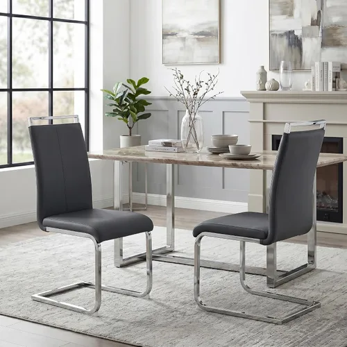 Miniatura 8 de gopop Juego de sillas de comedor, sillas modernas de metal con asiento acolchado de piel sintética, respaldo alto y patas cromadas resistentes, Negro