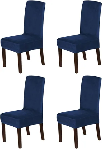 Miniatura 11 de Juego de 4 fundas de terciopelo para sillas de comedor, fundas para sillas de comedor con respaldo alto, protectores de silla de gamuza suaves