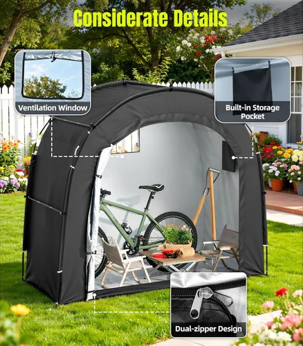 Miniatura 5 de Housolution Bike Storage Tent Shed for 3 Bikes, Outdoor Portable 210D Oxford Thick PU4000 Waterproof Bike Cover with Ventilated Window, Bike Tent