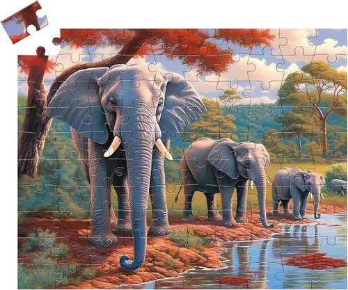 Rompecabezas de 100 piezas grandes para personas mayores, elefante, bosque, demencia, rompecabezas de piezas grandes para personas mayores,