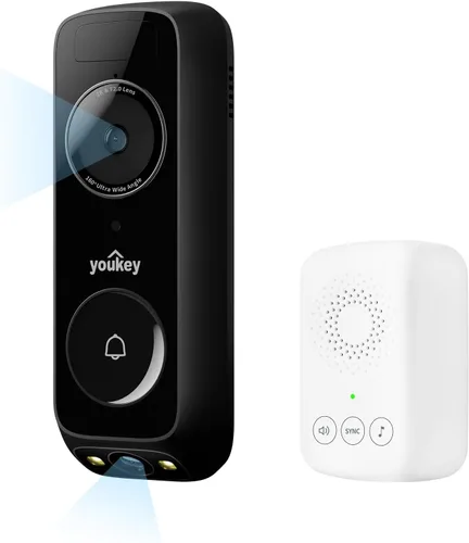 youkey Timbre inalámbrico sin suscripción, timbre de video de doble cámara 2K con timbre, ver visitante y paquete a la vez, WiFi 5G, almacenamiento