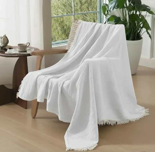 Manta KyraHome de muselina 100 % orgánica para sofá, transpirable, súper suave, 100 % algodón, acogedora, ligera, cálida, suave, para todas las