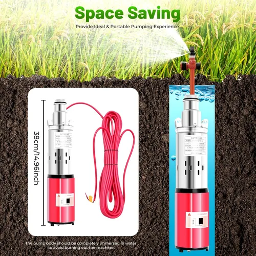 Miniatura 5 de SHZICMY Bomba sumergible de pozo profundo, bomba de agua de acero inoxidable DC 12V 180W, flujo de 396.26 galones/h, elevación de 65.6 pies