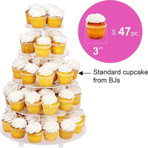 Miniatura 3 de Jusalpha Soporte redondo de acrílico para cupcakes de 5 niveles, soporte para postres, torre para cupcakes 5RF (5 niveles con base)