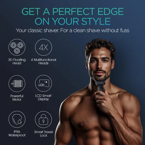 Miniatura 2 de VOYOR Maquinilla de afeitar eléctrica para hombres, afeitadoras inalámbricas para afeitarse con patillas faciales, nariz, oído, pelo, recargable