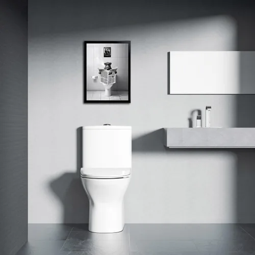 Miniatura 7 de Foduuo Divertido arte de pared para decoración de baño, impresión artística en lienzo en blanco y negro, enmarcadas en negro, divertidas impresiones
