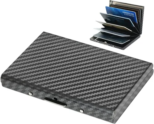 Miniatura 53 de BONSYL® Soporte para tarjetas de crédito, cartera delgada de metal con bloqueo RFID, con 6 ranuras para tarjetas, para mujeres y hombres.
