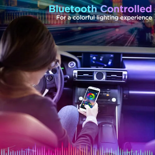 Miniatura 2 de Xprite Tira de luces LED Dreamcolor para interior de auto con Bluetooth, control remoto y aplicación, luces RGB de persecución para espacio