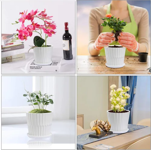 Miniatura 7 de sietpoek Macetas – Macetas cilíndricas de cerámica de 6.7 pulgadas con platillo conectado, macetas para plantas Succuelnt y pequeñas serpientes