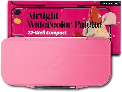 Transon - Paleta de acuarela plegable con tapa de 18 pocillos, 2 áreas de mezcla y 1 bandeja de mezcla grande. También para paleta de pintura Rosa