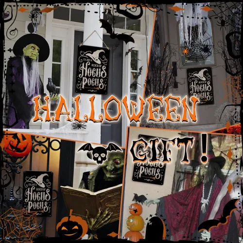Miniatura 6 de Hocus Pocus - Letrero de metal para decoración de Halloween, letrero de hocus pocus bruja, 8 x 12 pulgadas, letrero de hocus pocus para decoración