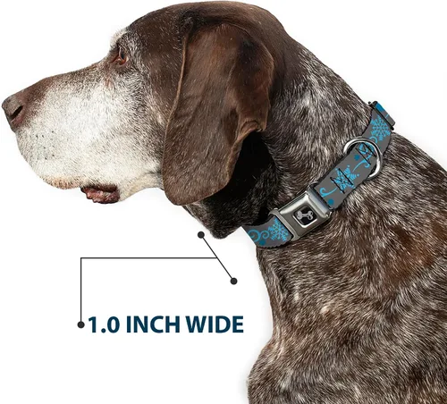 Miniatura 6 de Collar de perro hebilla para cinturón de seguridad, copos de nieve, gris, azul, 9 a 15 pulgadas, 1.0 pulgadas de ancho