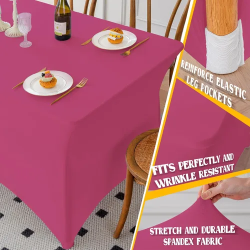 Miniatura 22 de Famstar Paño de Mesa Negro de 4 Pies de Elastano, Paño de Mesa Ajustado para Mesas Rectangulares, Fundas Elásticas Lavables Sin Arrugas