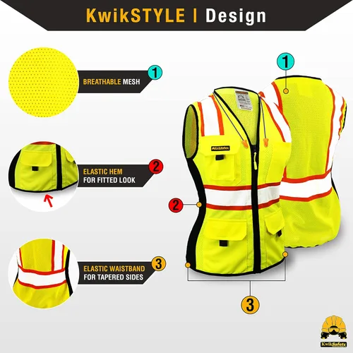 Miniatura 3 de KwikSafety FIRST LADY - Chaleco de seguridad para mujer [amarillo, L] + paquete de casco blanco con carcasa de tortuga
