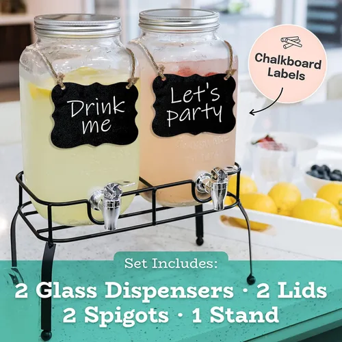 Miniatura 5 de Estilo Dispensador de bebidas de vidrio para fiestas, juego de 2-1 galón dispensador de bebidas de Halloween con soporte, dispensador de agua