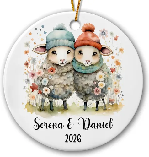Miniatura 23 de Adorno de cerámica personalizado para pareja de leones 2026, regalos para parejas recién nacidas, novio, novia, adorno para parejas de leones, árbol