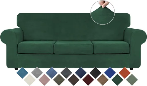 Miniatura 16 de WEERRW 4 Piezas Fundas de Terciopelo de Alta Elasticidad para Sofá de 3 Cojines Fundas de Sofá, Protector de Muebles Lavable con Parte Inferior