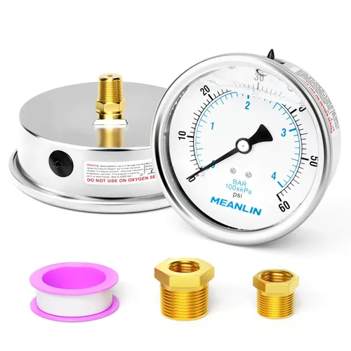 Miniatura 81 de MEANLIN MEASURE - Manómetro de acero inoxidable, relleno de líquido, esfera con cara de 2.5 pulgadas, NPT de 1/4 de pulgada, agua, aceite y gas