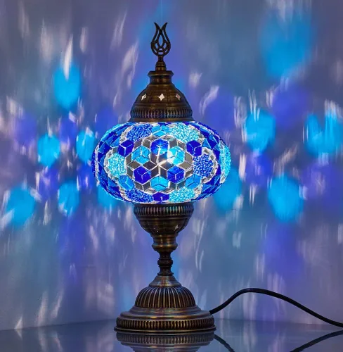 Miniatura 10 de DEMMEX Lámpara de mesa de mosaico marroquí turco de globo grande de 7 pulgadas, hecha a mano estilo Tiffany de cristal colorido, luz de escritorio