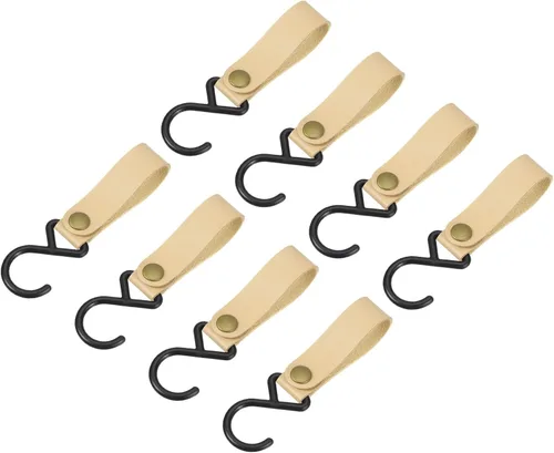 Miniatura 7 de uxcell Ganchos en S de cuero, 8 ganchos para campamento, multiusos, en forma de S, para picnic al aire libre, ollas, sartenes, utensilios, beige